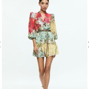 Alice + Olivia  ANTONETTE LONG SLEEVE BUTTON FRONT MINI DRESS